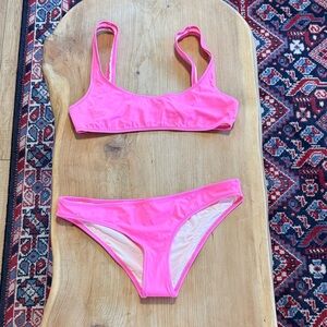 Solid & Striped Neon Pink Two-Piece Bikini Set. Size L